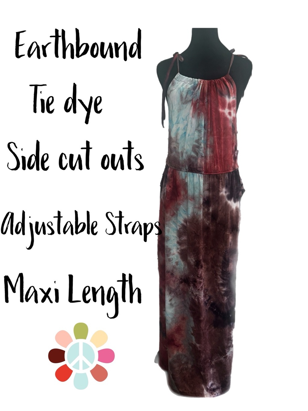 EARTHBOUND Red & Teal Tie-Dye Maxi Dress with Adjustable Straps